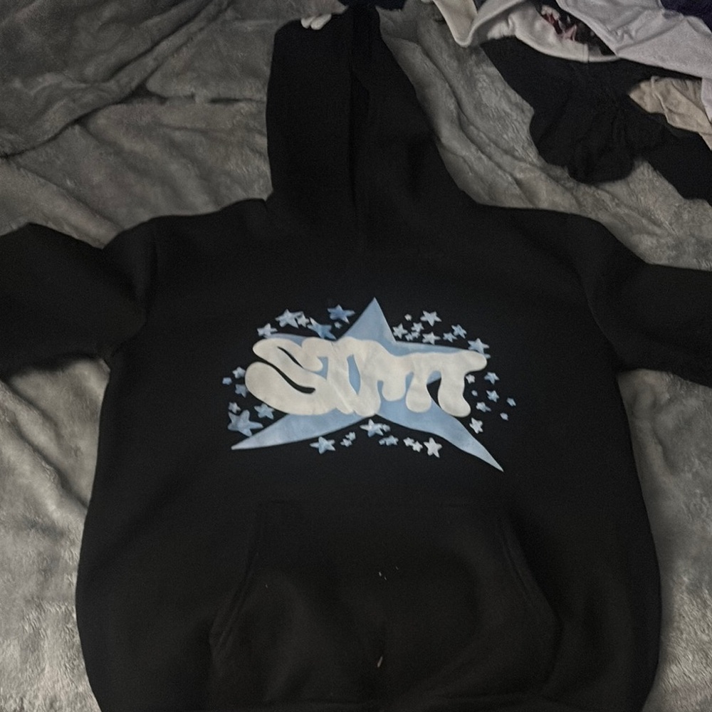 Black Hoodie with Blue Star Design